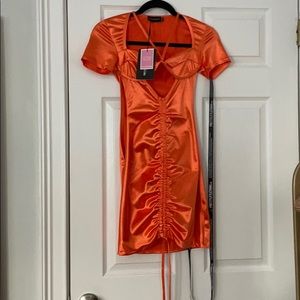Orange Pretty Little Thing satin dress